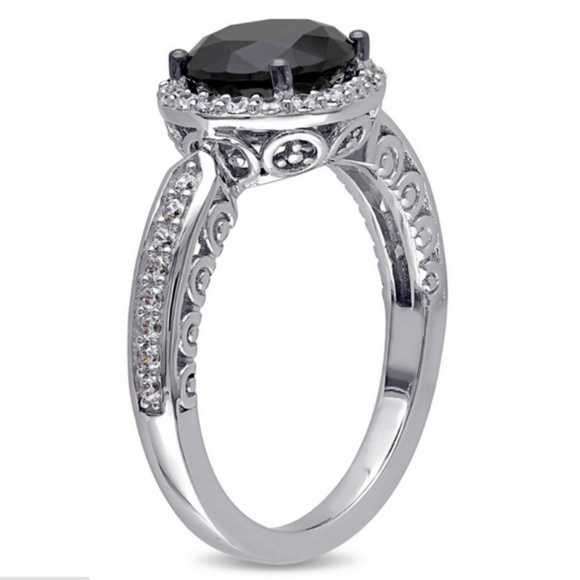 925 Silver Round Cut Black Sapphire Ring - Picture 3 of 4